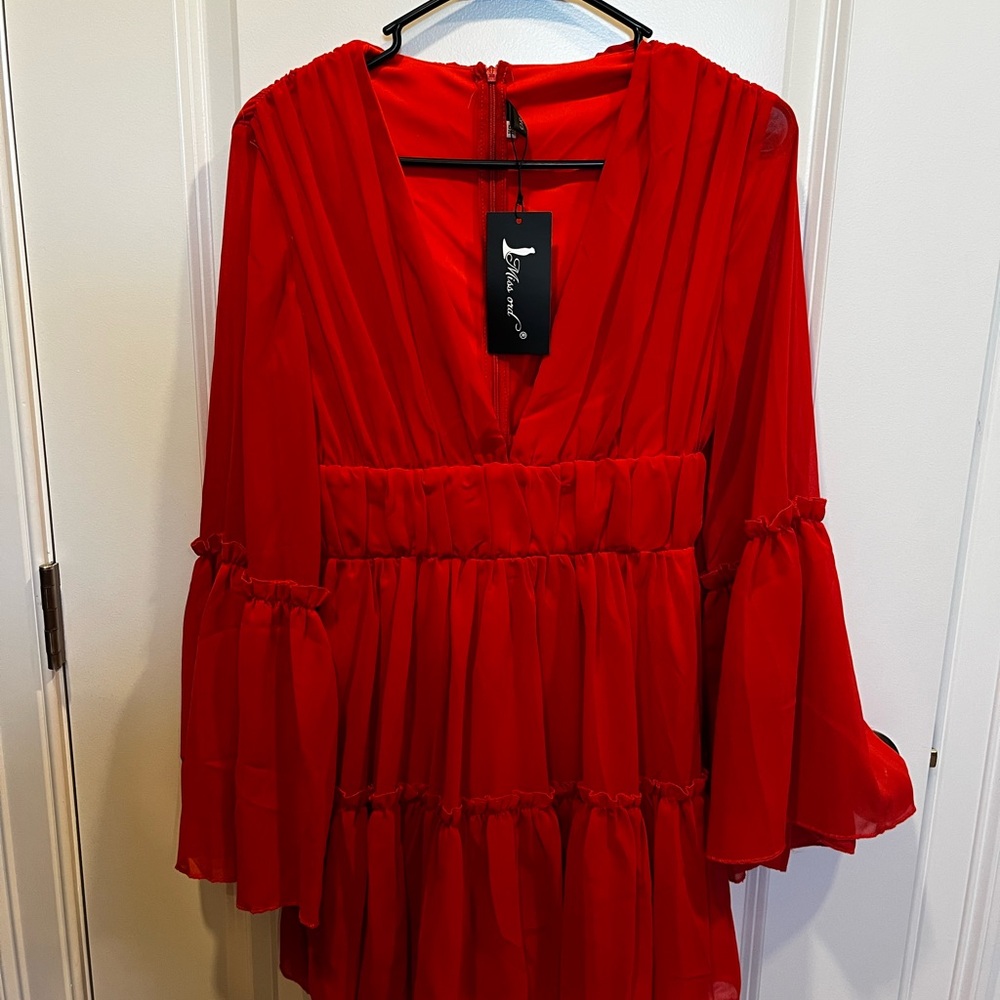 Elegant Red Long Sleeve Dress